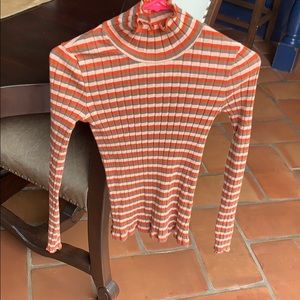 long sleeve striped orange gray and light pink top